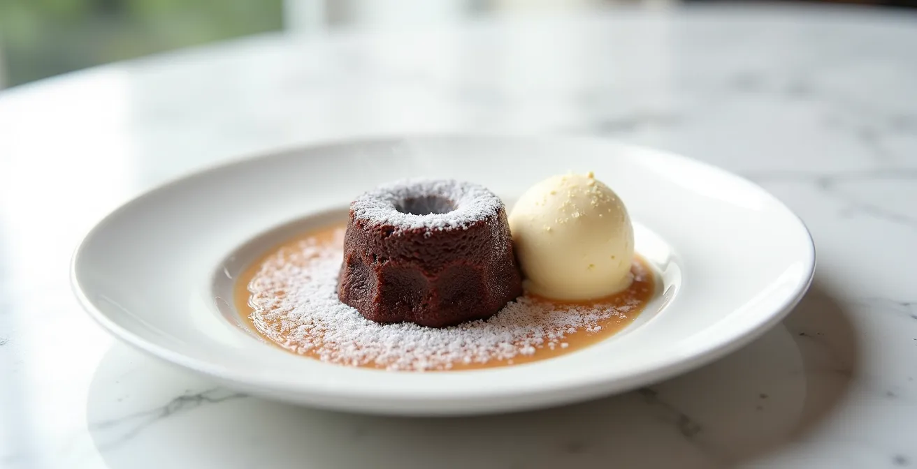 Juxtaposition visuelle de textures chaudes et froides dans un même dessert