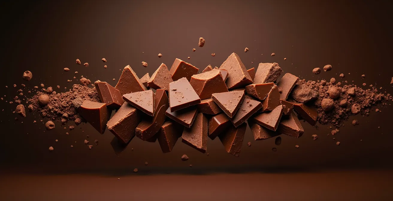 Structure cristalline Beta V du chocolat vue au microscope montrant l'organisation parfaite