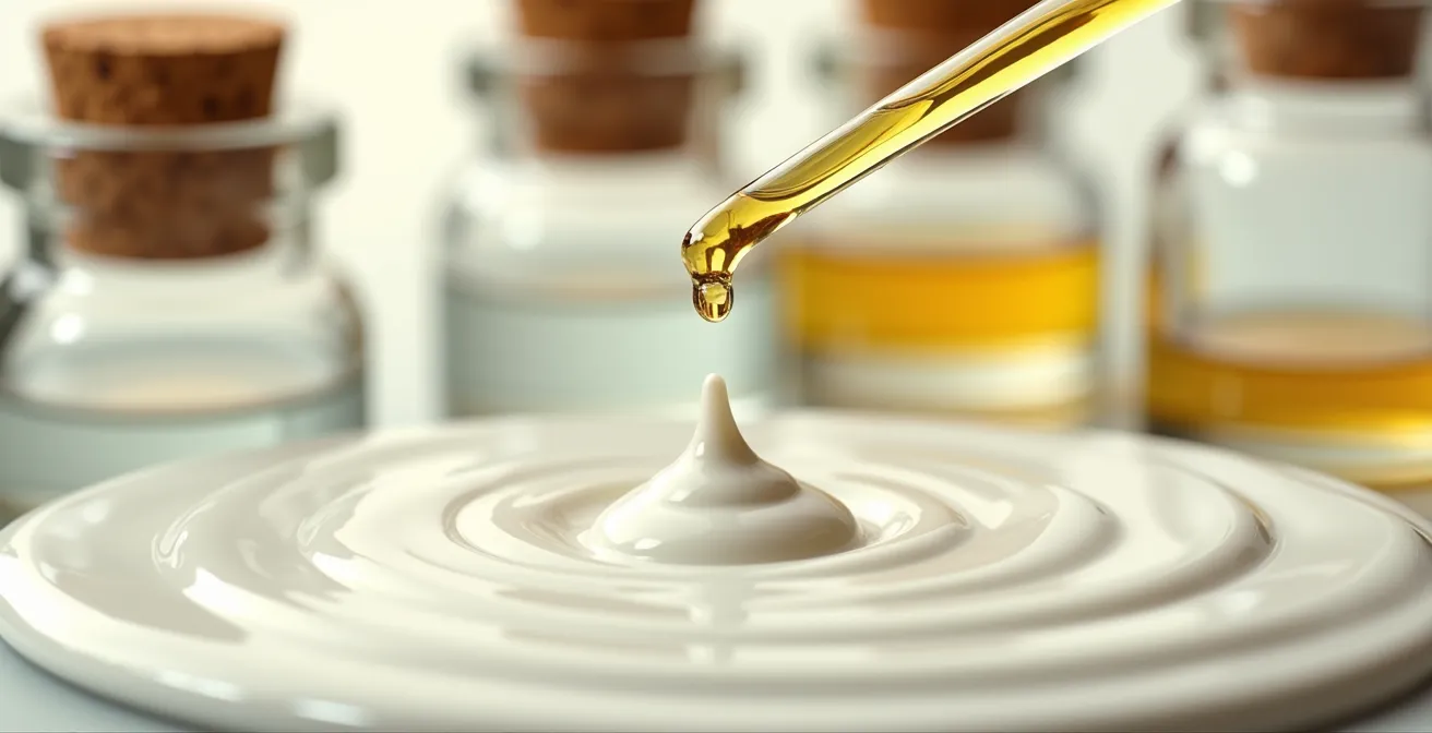 Démonstration visuelle du dosage progressif des arômes floraux dans une crème pâtissière