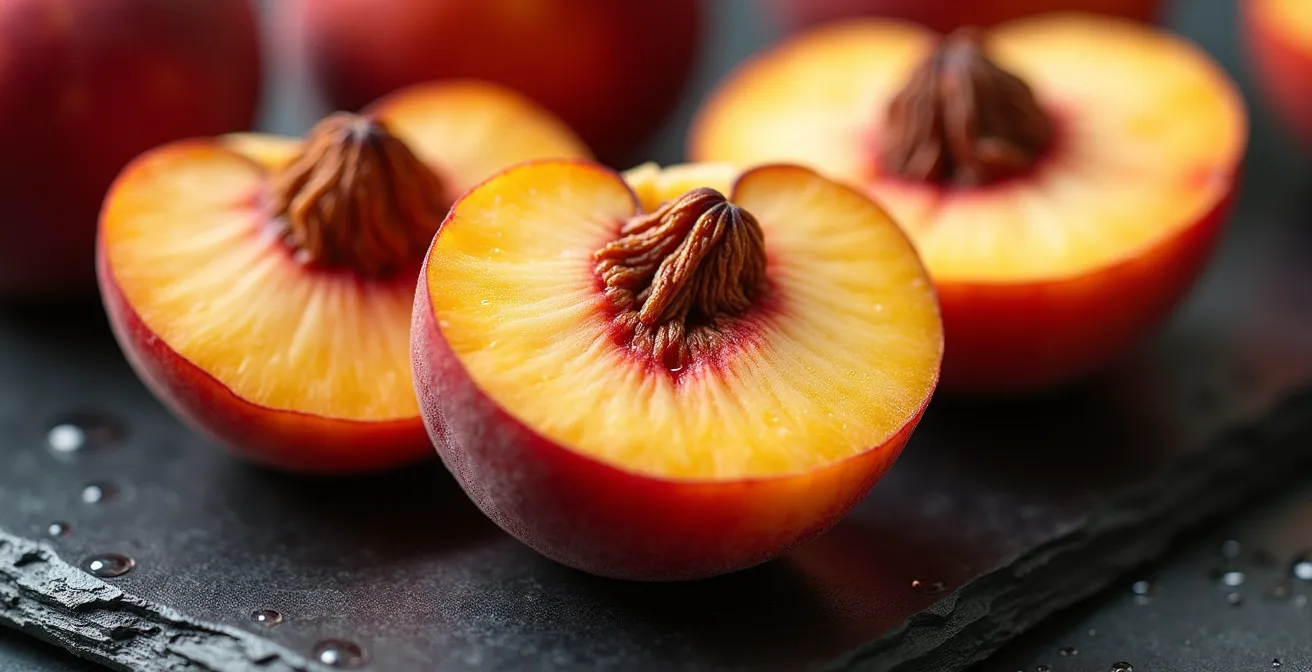 Coupe transversale de fruits à différents stades de maturité montrant la texture interne