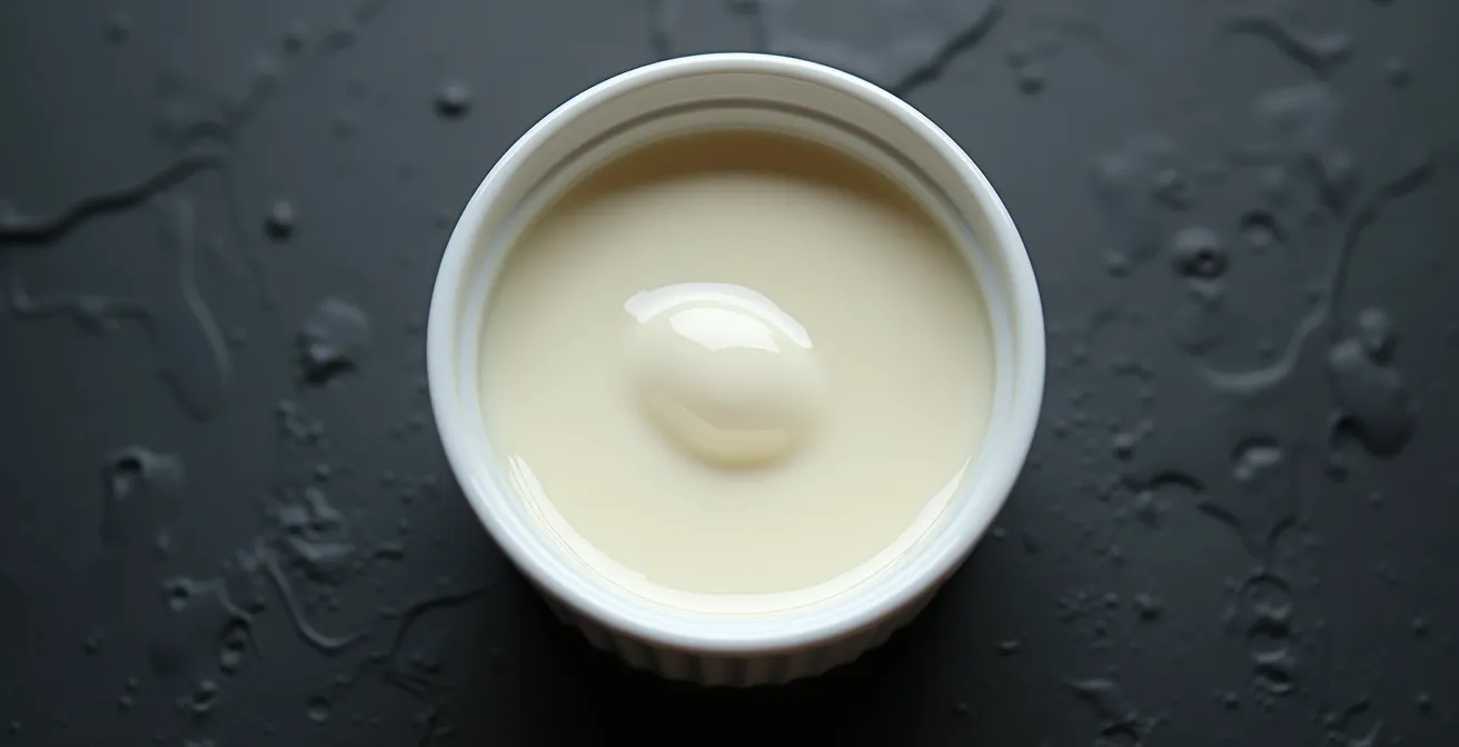 Surface parfaitement lisse d'une crème avant cuisson sans bulles