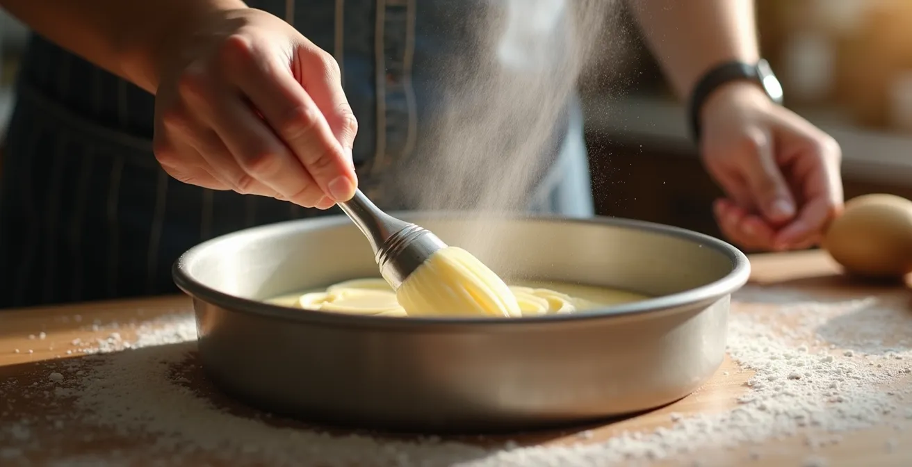 Démonstration de la technique de chemisage d'un moule métallique avec beurre et farine