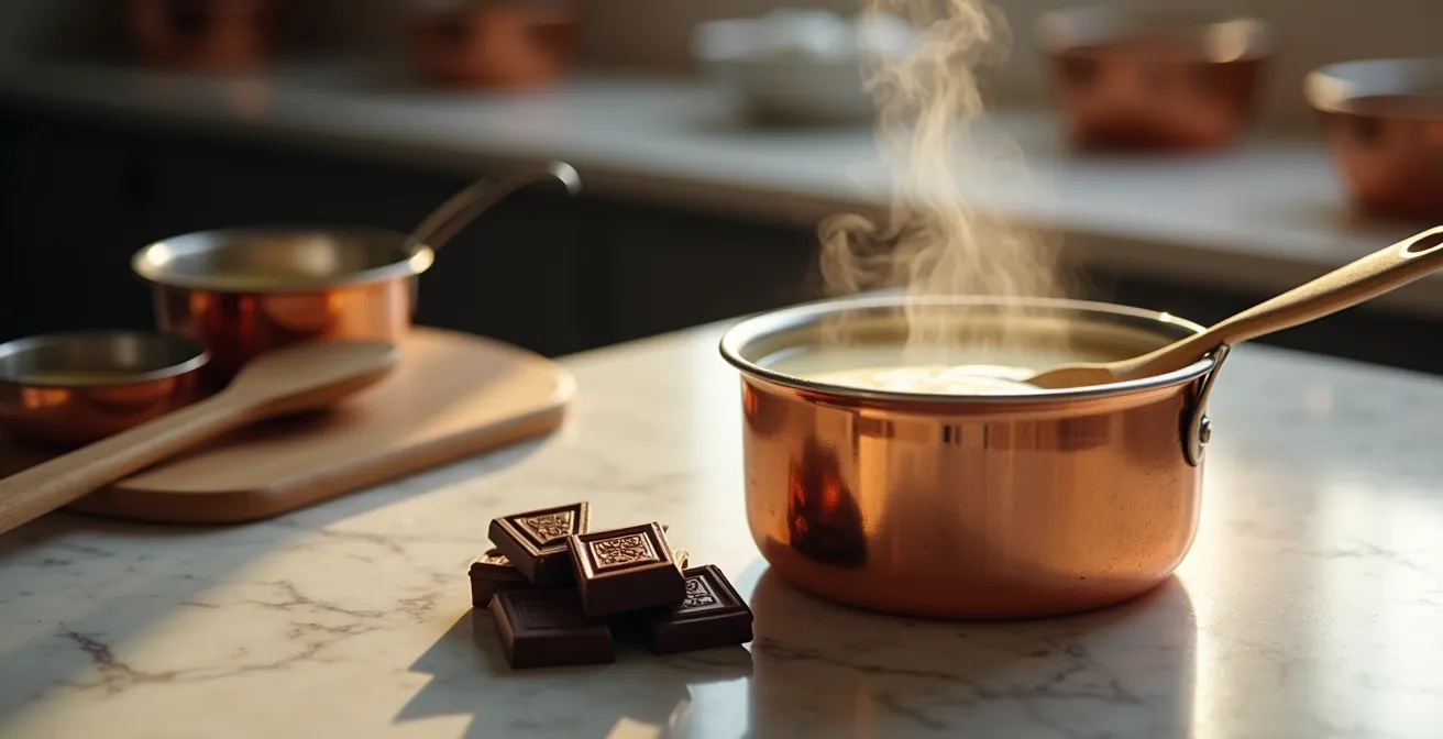 Thermomètre plongé dans une crème montrant la zone de température idéale pour préserver les arômes