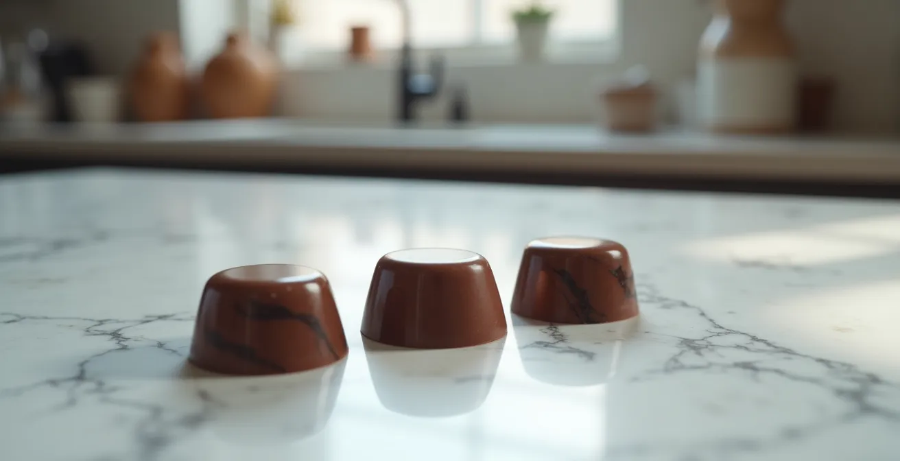 Trois échantillons de chocolat montrant les résultats du test de tempérage